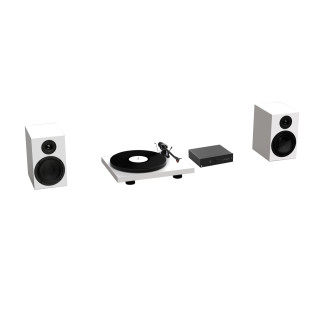 Pro-Ject Colourful Audio System | seidenmatt / weiss | Komplettes Hifi-Stereo-System Plattenspieler, Regallautsprecher + Verstärker