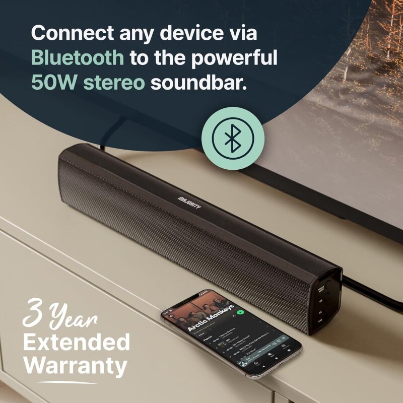 Soundbar für Camping & zu Hause, 12V, 230 V, Fernbed. Majority Bowfell, WE NEU