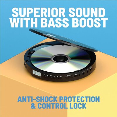 Discman, Tragbarer CD-Player, AUX, Anti-Shock, schwarz, Oakcastle CD10, GEPRÜFT