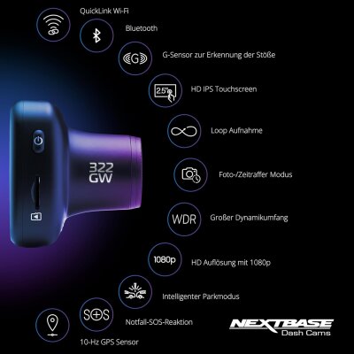 Full HD Dashcam mit 1080p@60fps, GPS, WiFi & Parkmodus, Nextbase NBDVR322GW, GEPRÜFT