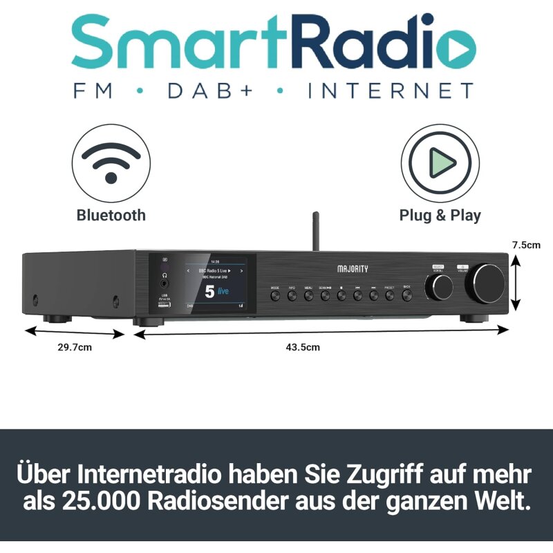 DAB+ Stereo-Radio mit Bluetooth, USB-MP3, Fitzwilliam 3, Majority, GEPRÜFT - GUT