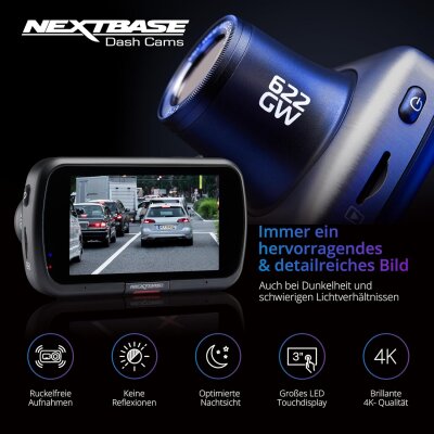 Dashcam 4k, Silber 3 Zoll HD IPS Touchdisplay,Nextbase 622GW, GEPRÜFT