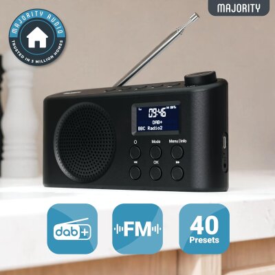DAB+ Radio, BT, Kopfhörerbuchse, USB-C laden, Wecker, Majority Orwell, WIE NEU