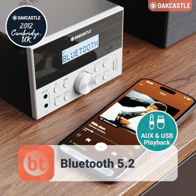 Minianlage + Lautsprecher, Bluetooth , CD, FM-Radio, Oakcastle HiFi150, WIE NEU