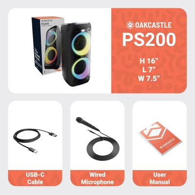Partybox 80W, Bluetooth,LED, Karaoke, USB/SD, FM – Oakcastle PS200 GEPRÜFT - GUT