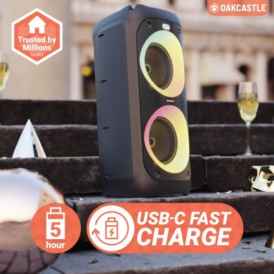 Partybox 80W, Bluetooth,LED, Karaoke, USB/SD, FM – Oakcastle PS200 GEPRÜFT - GUT