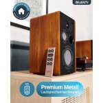 Aktiv Regallautsprecher BT, AUX,USB,HDMI,opt.,Braun,1 Paar,MAJORITY D100, GEPRÜFT