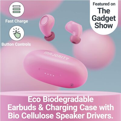 MAJORITY TRU Bio TWS True Wireless Earbuds I Pink | 30 Stunden Spielzeit I Bluetooth Kopfhörer 5.3 I Leistungsstarker Stereo-Sound I Einfache Steuerung, Schnellladung, RETOURE