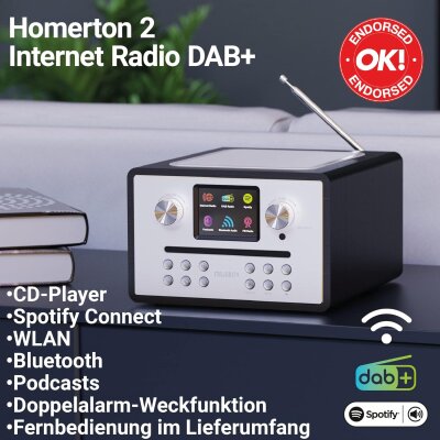 CD Internetradio. DAB+, BT, Fernbedienung, Majority Homerton 2, schwarz, NEU