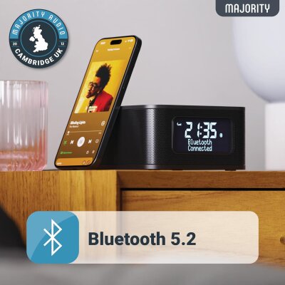Radiowecker, kabellos Smartphone Laden, DAB, BT, Dimmer...