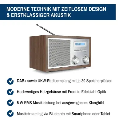 Retro-Radio mit Bluetooth,Walnuss-Optik, Nostalgie, Blaupunkt, RXD180WN, GEPRÜFT