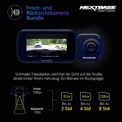 1080p Front & 720p Rear Dash-Cam, 140° Blickwinkel, Parkmodus, Nextbase 222XRZSD, WIE NEU