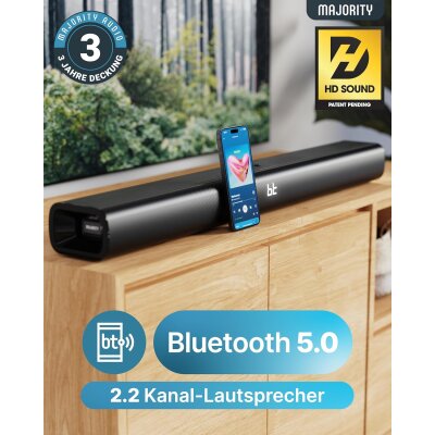 TV Soundbar mit Integriertem Sub, BT 5.0, HDMI ARC, Majority NAGA80, GEPRÜFT