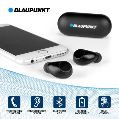 In Ear Kopfhörer, Blaupunkt BTW 10, BT 5.0, TWS, Ladecase, Schwarz,GEPRÜFT - GUT