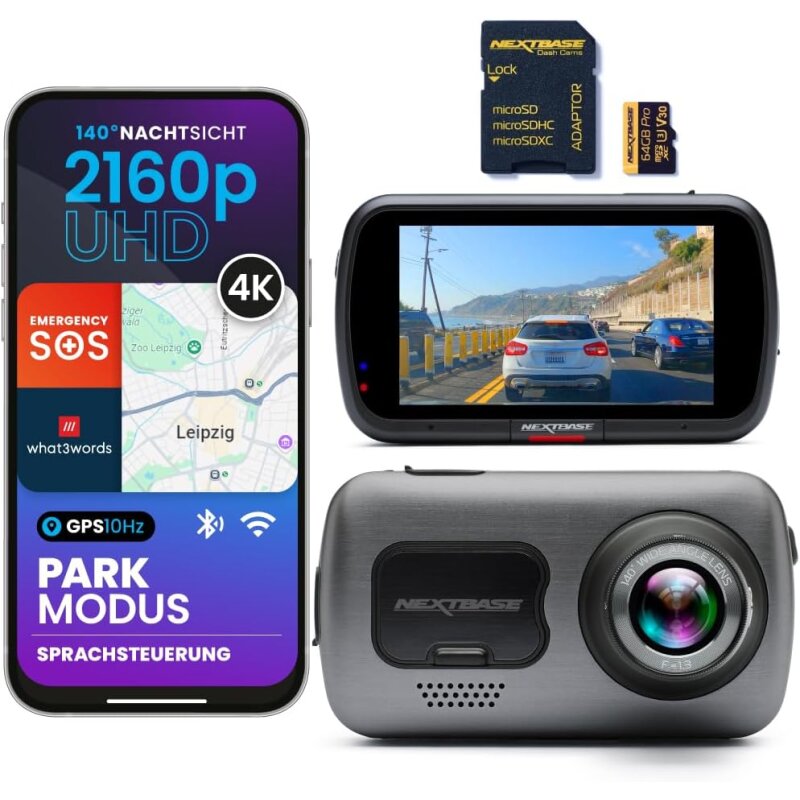4K?Ultra?HD Dashcam, GPS, Wi-Fi & Alexa?Notruf – Nextbase?622GWSD64, GEPRÜFT