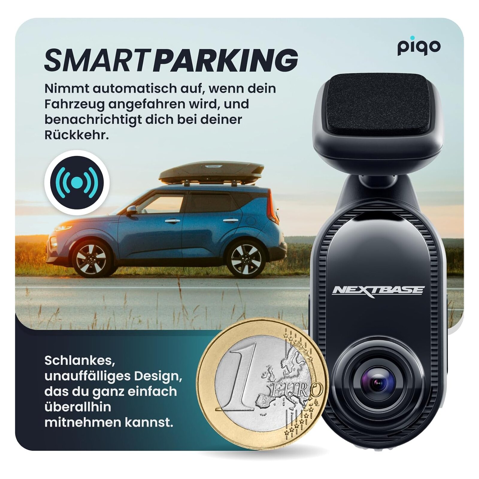 Nextbase Piqo 2K Dashcam Auto + 32GB SD Karte, Kompakte QHD Autokamera ohne Display, WIE NEU