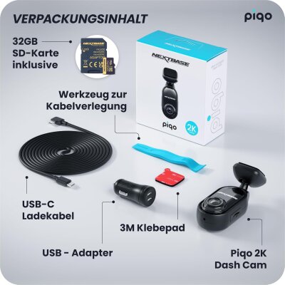Nextbase Piqo 2K Dashcam Auto + 32GB SD Karte, Kompakte...