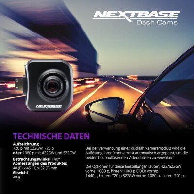 Rückfahrkamera 1080p, Plug-in für 322/422/522, Nextbase NBDVRS2RFCZ, GEPRÜFT