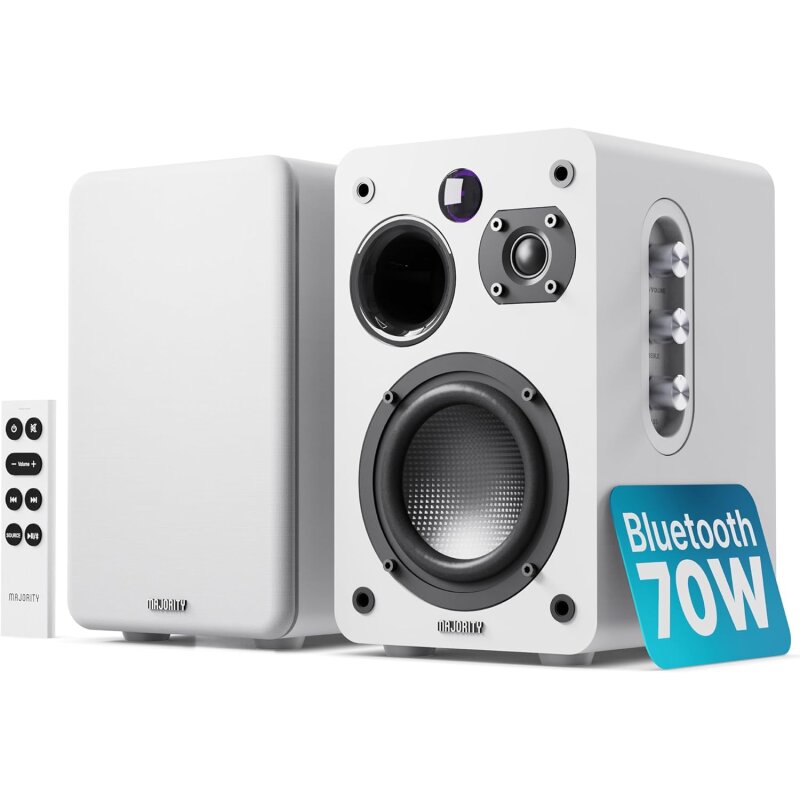 Regallautsprecher, Aktiv, HDMI ARC, BT, Weiss,1 Paar, Majority D70X,NEU GEÖFFNET