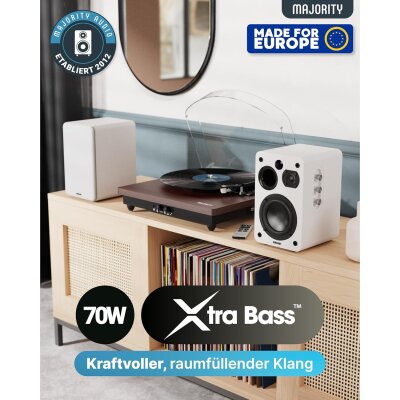 Regallautsprecher, Aktiv, HDMI ARC, BT, Weiss,1 Paar, Majority D70X,NEU GEÖFFNET