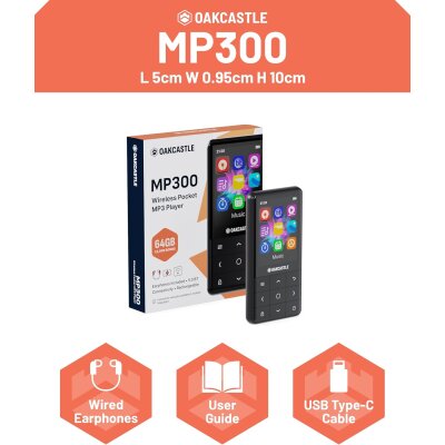 MP3-Player 64 GB, BT, microSD bis 128 GB, 50 h Akku, MP300, Oakcastle, WIE NEU