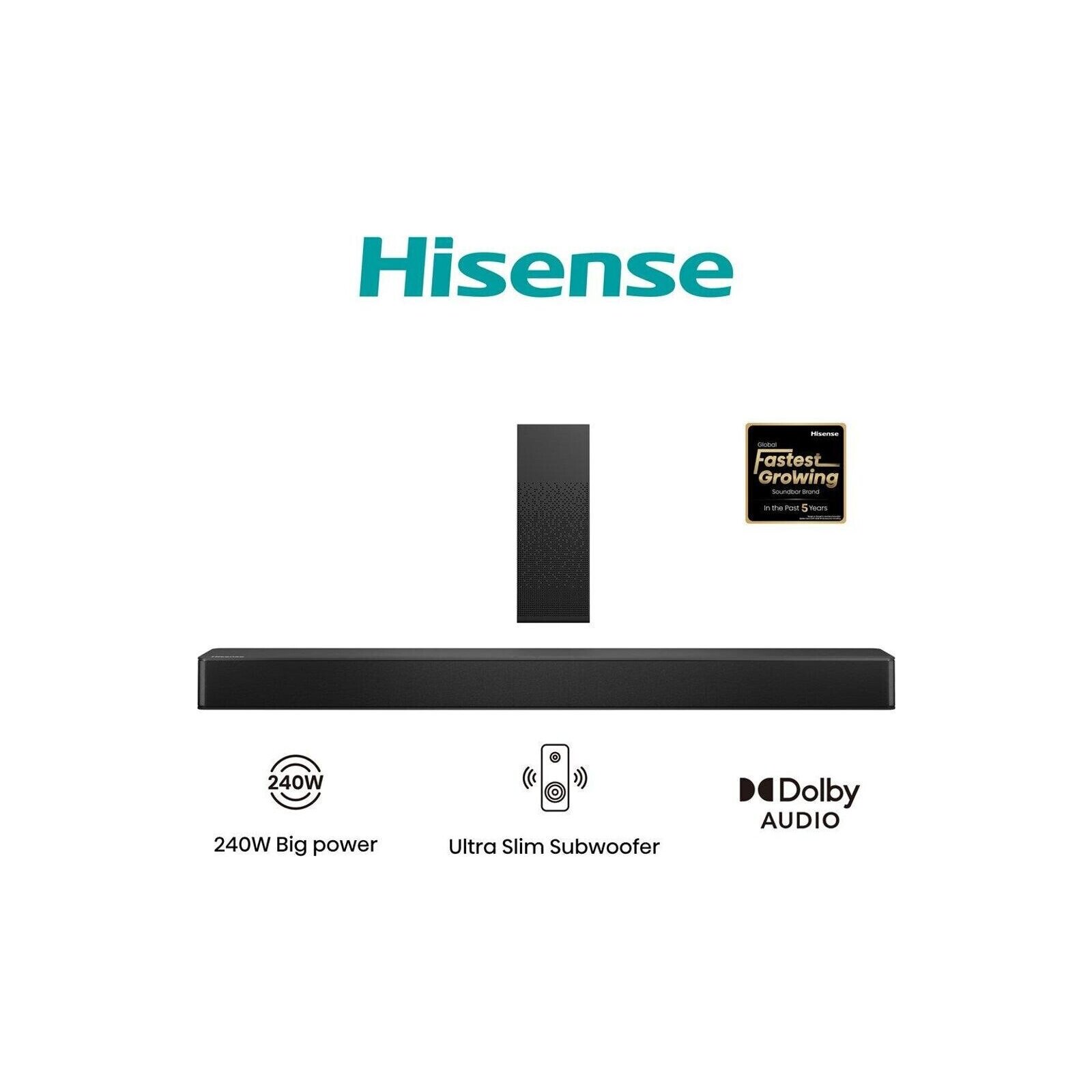 Schwarz 2.1 Soundbar & Subwoofer 240 W, Bt Hdmi Arc Dts Virtual:x, Hisense Hs2100, Geprüft