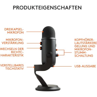 Mikrofon Podcast Streaming USB Studio Logitech G Blue Yeti GEPRÜFT WIE NEU