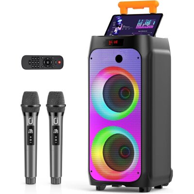 Karaoke Anlage Bluetooth Partybox LED Funkmikrofon Akku...