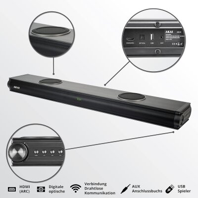 Soundbar 2.2,100W, BT 5.0, Subwoofer integriert, Akai ASB-29, WIE NEU