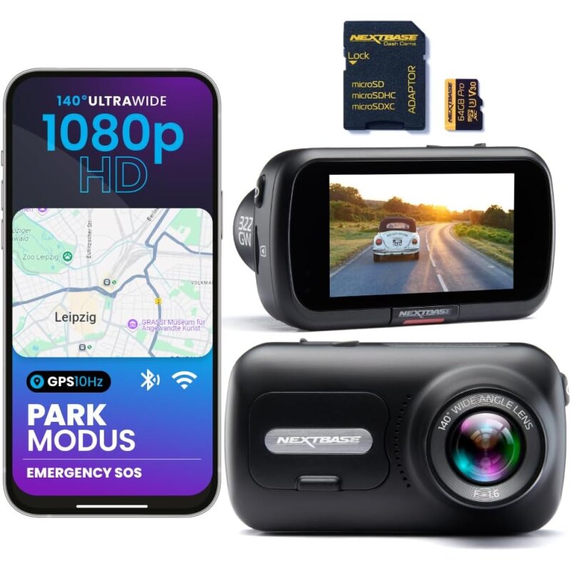 Full HD Dashcam mit 1080p@60fps, SD-Card, GPS, WiFi & Parkmodus, Nextbase NBDVR322GW, Wie Neu