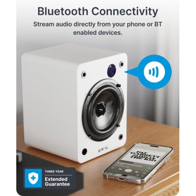 kleine Aktiv Desktop Lautsprecher 1 Paar BT HDMI ARC USB, Majority D50X Weiß, GEPRÜFT