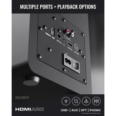 Aktiv Lautsprecher Bluetooth HDMI Phono, Paar Majority D100X Schwarz, WIE NEU