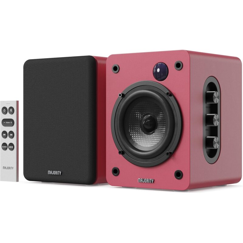 kleine Aktiv PC Lautsprecher 1 Paar BT HDMI USB, Majority D50X Maroon, WIE NEU