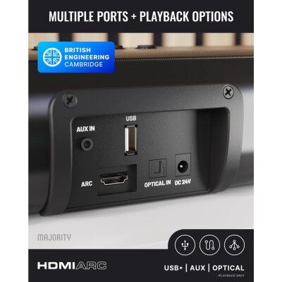 Soundbar Subwoofer 2.1 HDMI ARC Bluetooth USB, Majority...