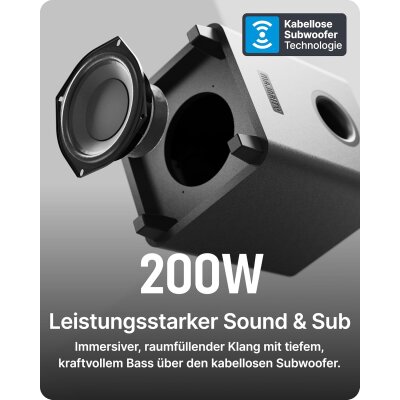 2.1 TV Soundbar 200W Subwoofer HDMI ARC BT USB AUX Majority NAGA40 PLUS, GEPRÜFT