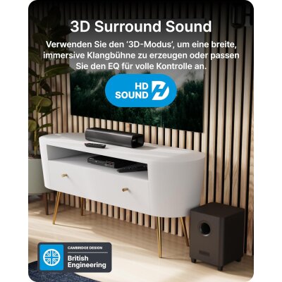 2.1 TV Soundbar 200W Subwoofer HDMI ARC BT USB AUX Majority NAGA40 PLUS, GEPRÜFT