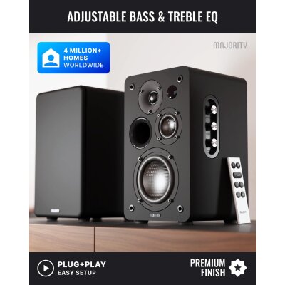 Aktiv Lautsprecher Bluetooth HDMI Phono, Paar Majority D100X Schwarz, GEPRÜFT