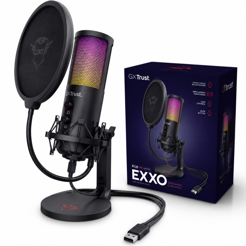 USB Streaming Mikrofon RGB Studio Podcast Gaming – Trust GXT 256 Exxo WIE NEU