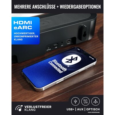 2.1 Soundbar Bluetooth HDMI ARC, Subwoofer, Majority Bowfell Axis Dolby, GEPRÜFT