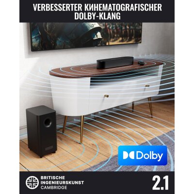 2.1 Soundbar Bluetooth HDMI ARC, Subwoofer, Majority Bowfell Axis Dolby, GEPRÜFT