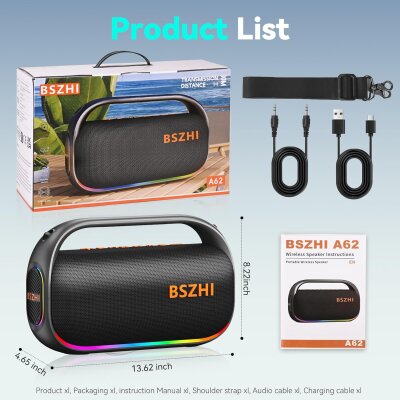 Partybox, Camping, Strand, Bluetooth,IPX6, TWS LED, BSZHI A62, GEPRÜFT - WIE NEU