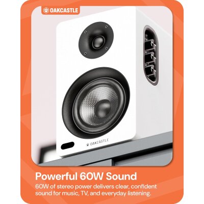 Regal Lautsprecher Aktiv HDMI, BT, Paar Oakcastle BK100 Weiss WIE NEU