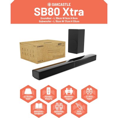 TV Soundbar 2.1 Subwoofer HDMI ARC Bluetooth, Oakcastle...