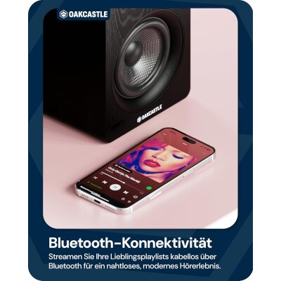 Regal Lautsprecher Aktiv HDMI, BT, Paar Oakcastle BK100 Schwarz GEPRÜFT