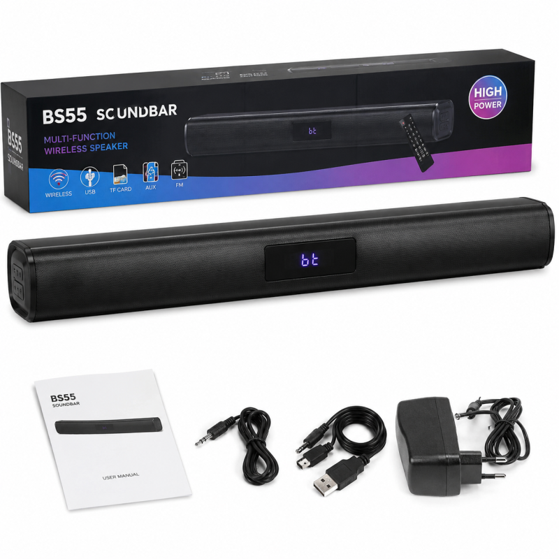 Bluetooth TV Soundbar mit Subwoofer USB AUX BS55 UNVOLLSTÄNDIG N/V