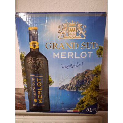 Merlot Rotwein, trocken, 14%, Bag-in-Box 5L, Grand Sud, NEU