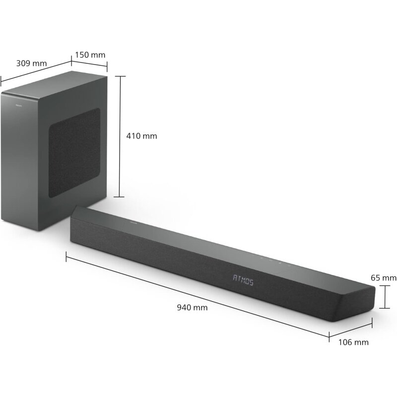 3.1 Soundbar Subwoofer Dolby Atmos HDMI ARC WLAN Philips TAB8507, GEPRÜFT - GUT