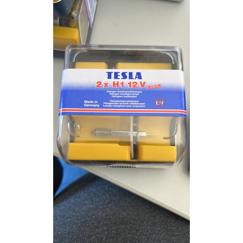 Halogen Scheinwerferlampen, H1 12V 55W P14,5s, 2er Set TESLA BLUE, NEU