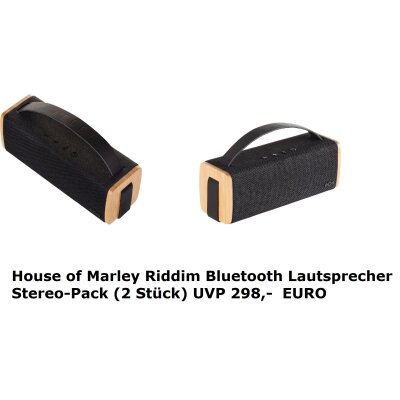 Akku Lautsprecher 1 Paar,House of Marley Riddim, BT, USB, Design, BLK,Bambus,NEU