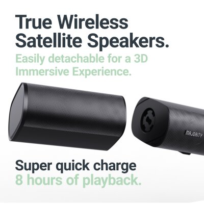 Soundbar 5.1, kabelloser Sat+Sub USB, AUX, Opt, HDMI ARC, Fernbed. Majority Everest, MANGEL